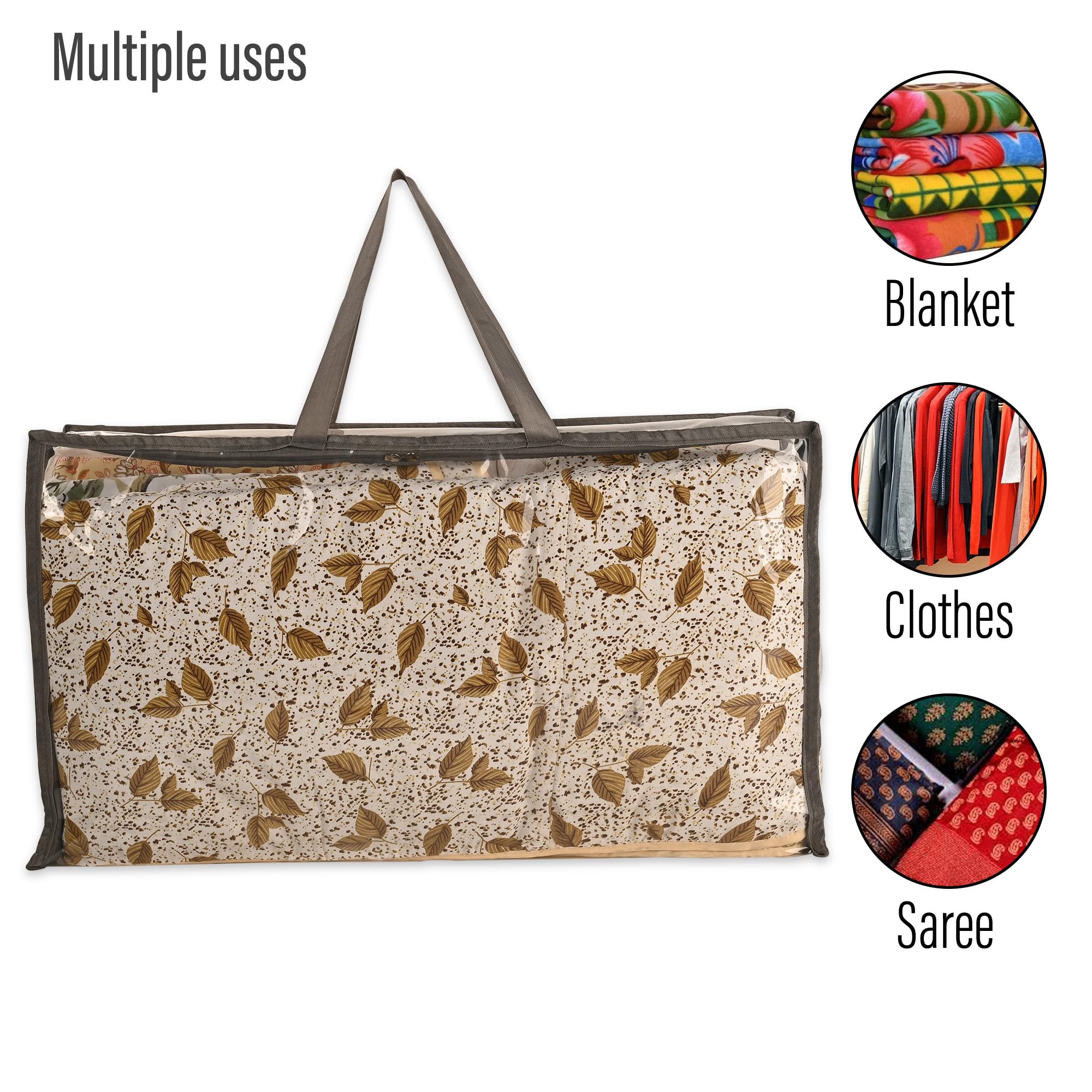 Kuber Industries Wasserdichte Aufbewahrungsbeutel für Kleidung, Kleiderschrank-Organizer, transparente Reise-Organizer-Tasche mit Griff, groß, Grau, 4 Stück