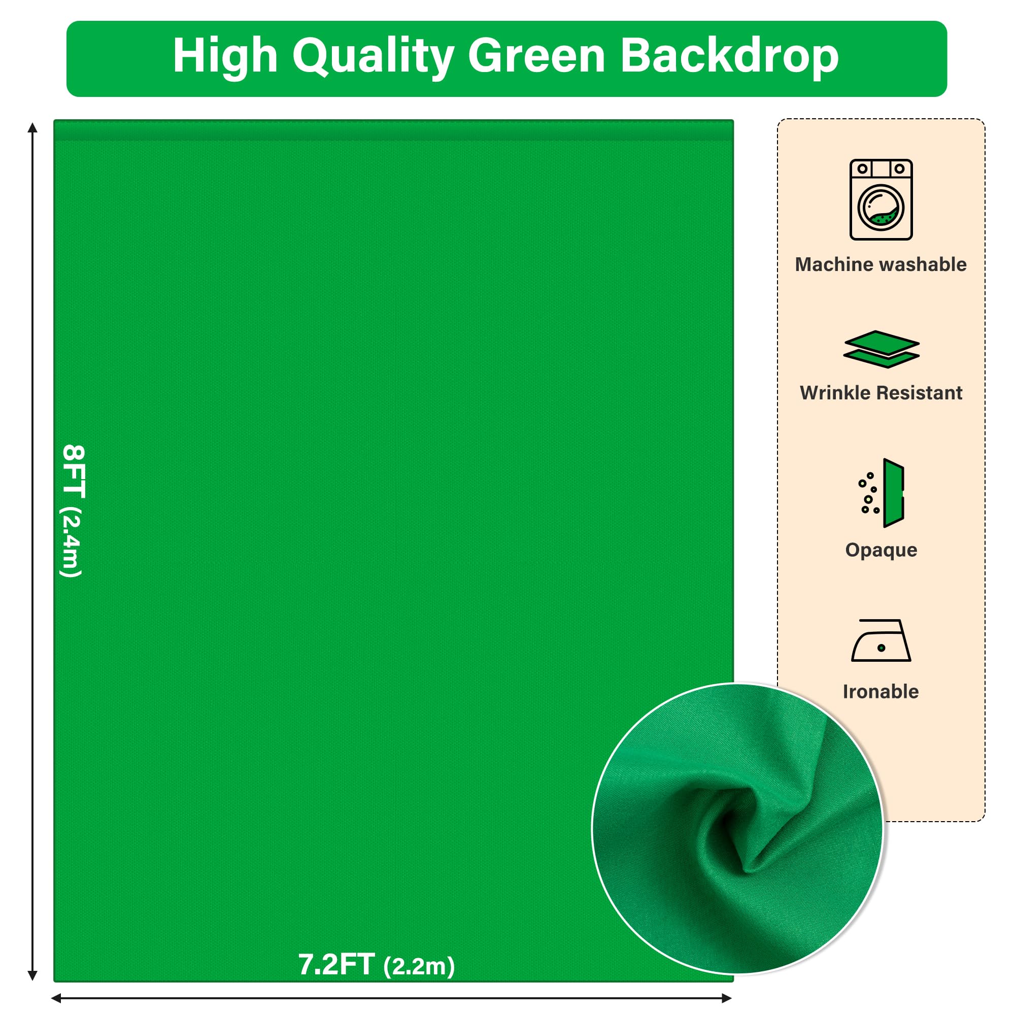 Kit de telón de fondo de pantalla verde de 8 x 7 m, fondo de pantalla verde portátil con soporte, soporte de fondo ajustable en forma de T para fotografía, transmisión, video, estudio, fiesta, zoom