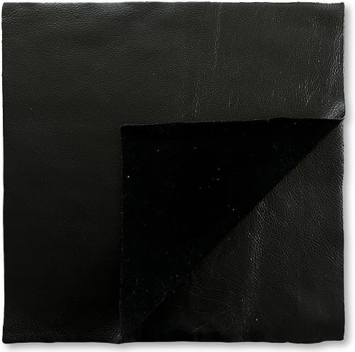 Cuero de vaca de grano natural piezas de cuero precortadas de 12'' x 12'' (negro, 1 pieza)