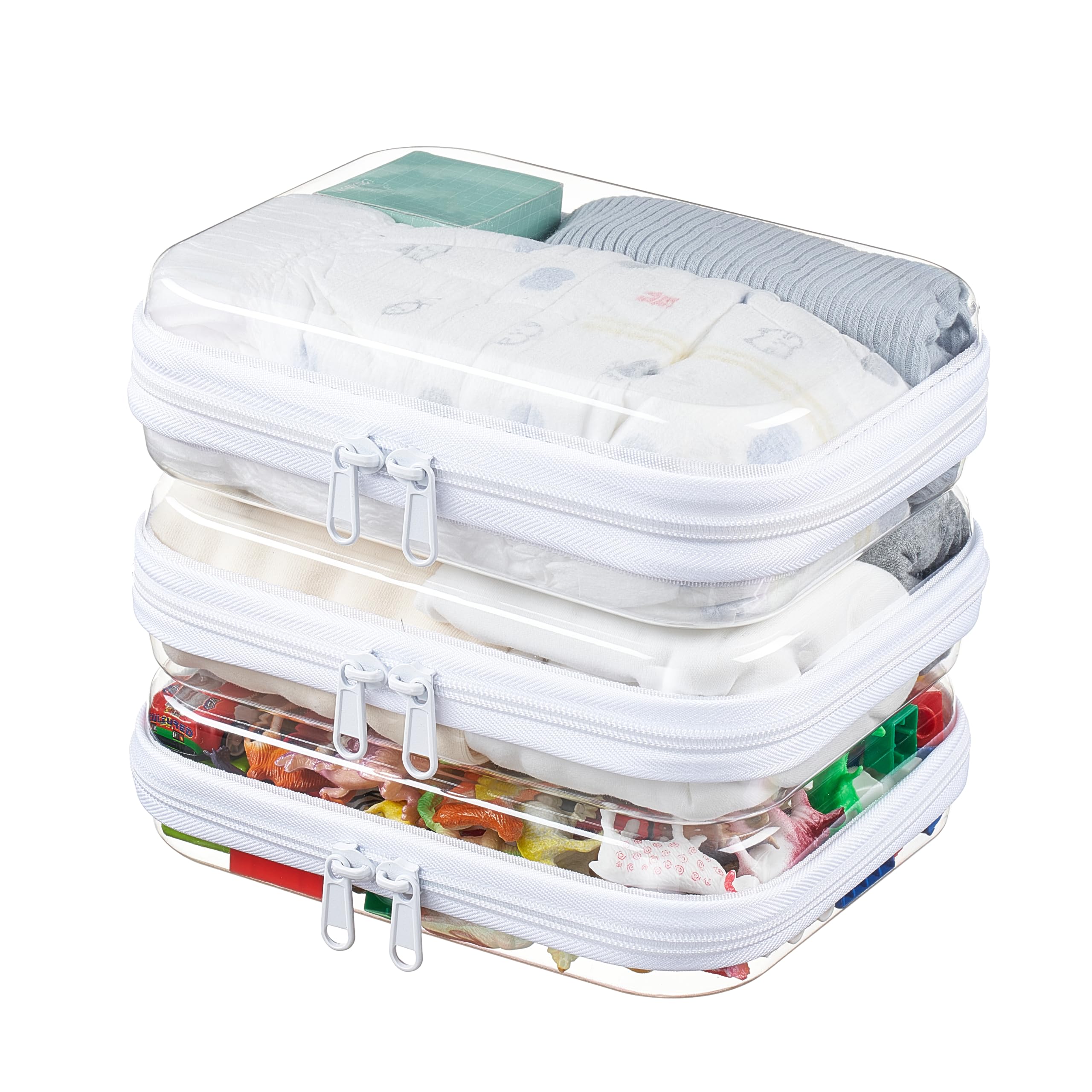 WELPIRT 3-Pack Medium Clear Hard Shell Zipper Pouches