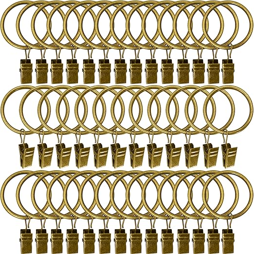 40 Pack Metal Curtain Rings with Clips, Drapery Clips Hooks, Decorative Curtain Rod Clips 1.5 in Interior Diameter, Antique Bronze