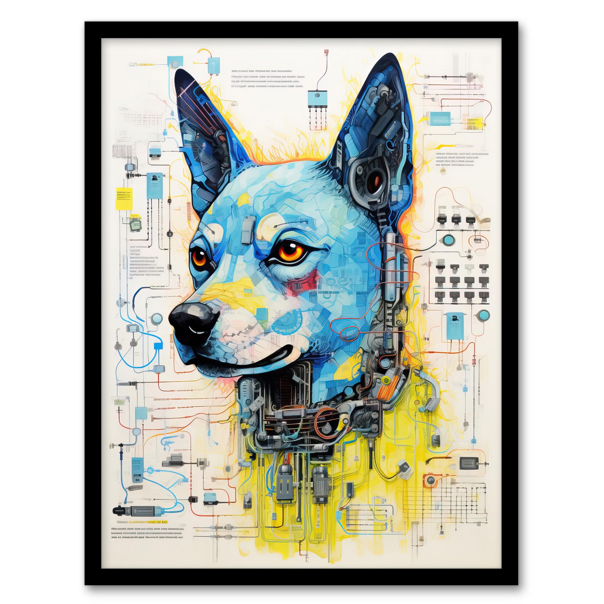 Artery8 Dog Robot Hybrid Schematic Blue Futuristic Secret Complex Arcane Manuscript Wall Art PrintA4 Size from B&Q