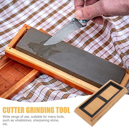 Miniatura 2 de Yardwe Soporte de piedra de afilar de bambú con base de goma antideslizante, ideal para afilar cuchillos de cocina en el hogar, 8.46 x 3.74 x 0.98
