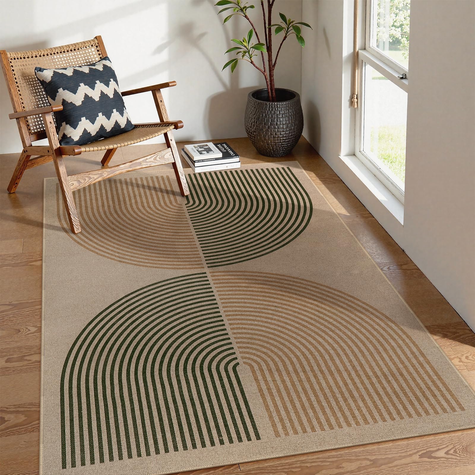 Lahome Modern Rainbow Easy Jute Office Rug, Washable Rugs 4x6 for Living Room Bedroom Farmhouse Kitchen Mats for Floor, Contemporary Non Slip Floor Carpet for Entryway Backyard Sunroom 4' x