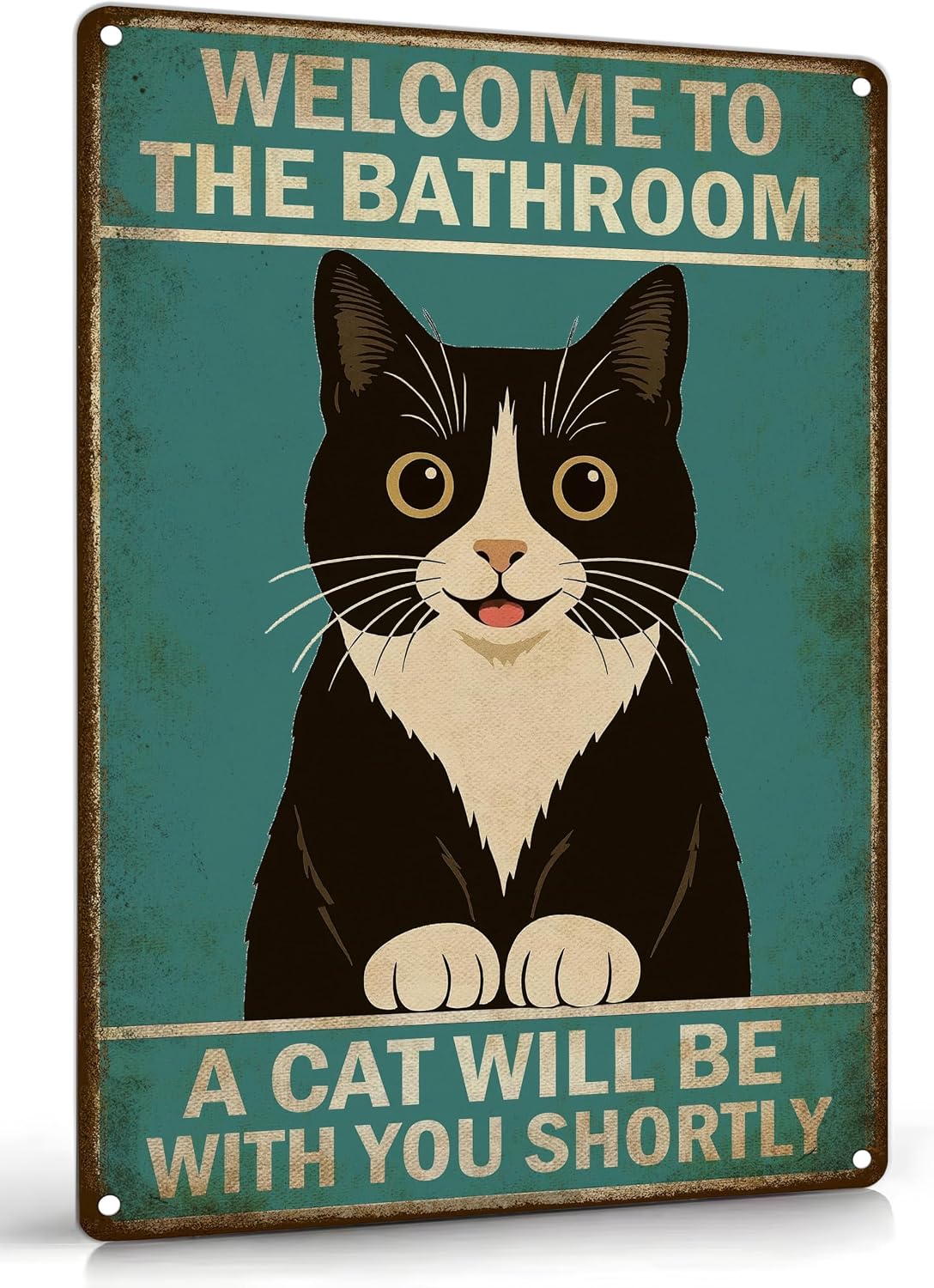 Metal Signs Vintage – Welcome to the Bathroom A Cat Will Be With You Shortly - Funny Cat Bathroom for Home Decor Restroom or Toilet Decor 8x12 Inch
