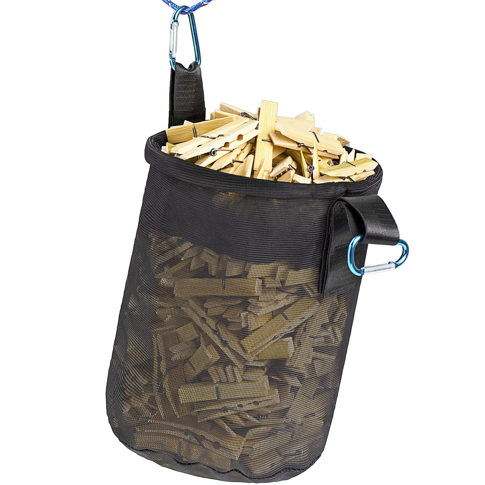 Netz-Wäscheklammer-Halter außen, mehrere Aufhänge-Methoden, Kleidernadel-Tasche mit Kordelzug, Belüftung und Feuchtigkeitsbeständigkeit, große Kapazität, Wäscheklammer-Organizer mit Haken