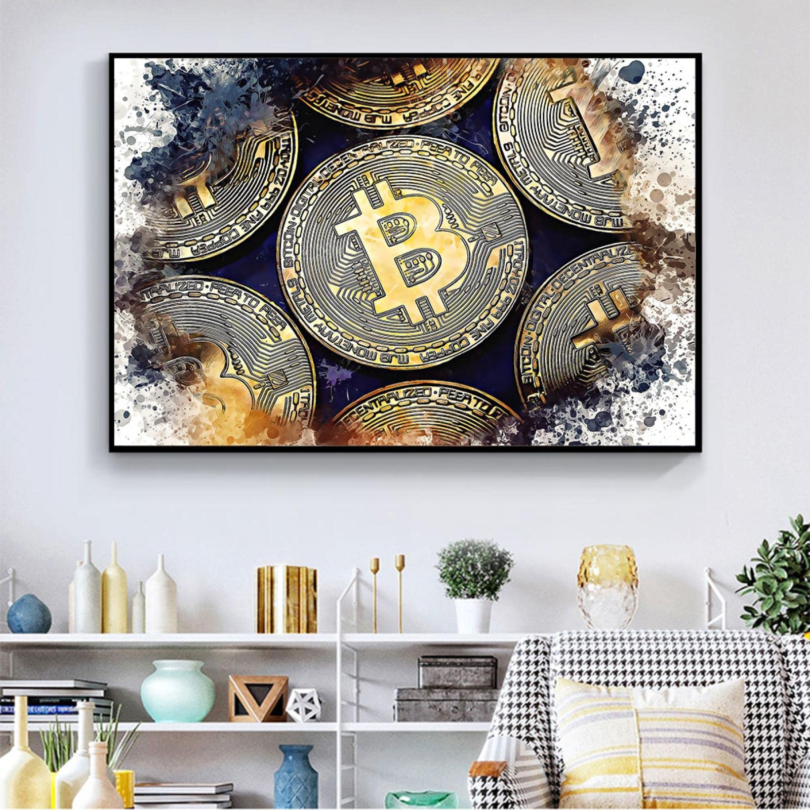 Póster motivador de Bitcoin abstracto en lienzo sin marco de 60x80 cm para renovar tu salón