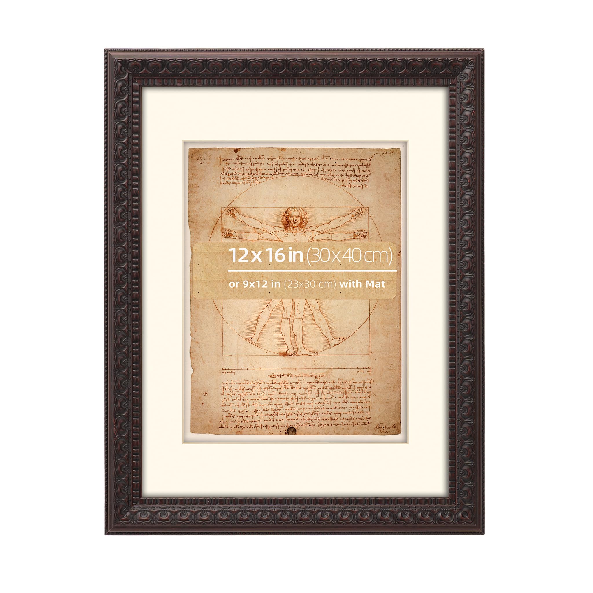 Wynco Mahogany 12X16 Distressed Ornate Vintage Wooden Picture Frame, With Mat For 9X12 Inches Photos, Plexi Glass Protection, 2 Pack
