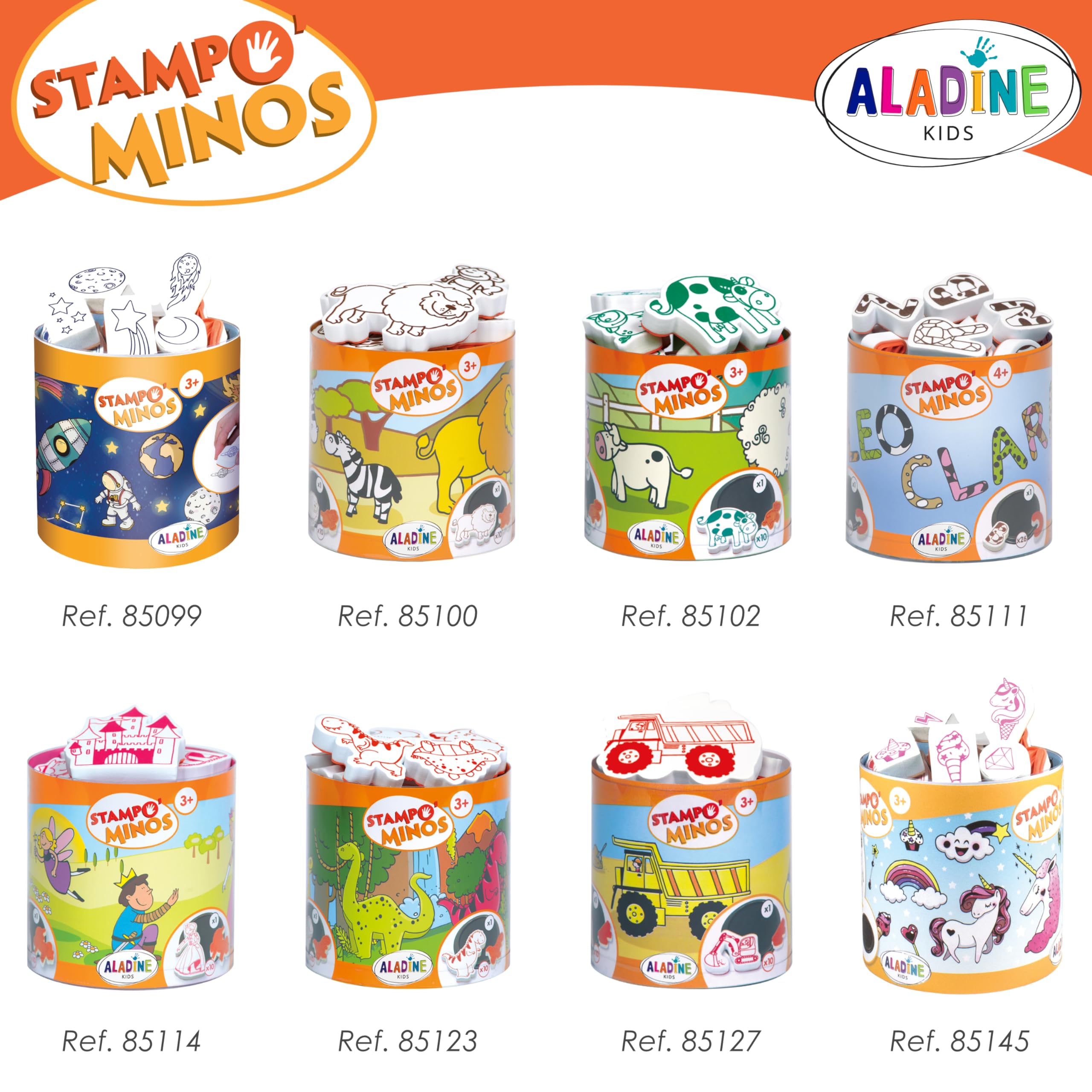 Aladine - 10 tamponów dla zwierząt gospodarskich z atramentem - Wkładki dla dzieci od 3 lat - Stampominos - Zmywalny tusz - Krowa Świnia Kurczak Koń, Aktywność Dziecko Rysunek Chłopiec Dziewczynka