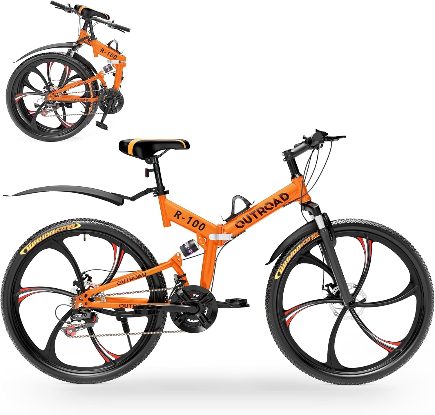 26 Inch Adult Folding Mountain Bike, 21 Speed Foldable Bicycle with Full Suspension, Dual Disc Brake, High Carbon Steel Frame, Folding Bikes for Men/Women/Teen