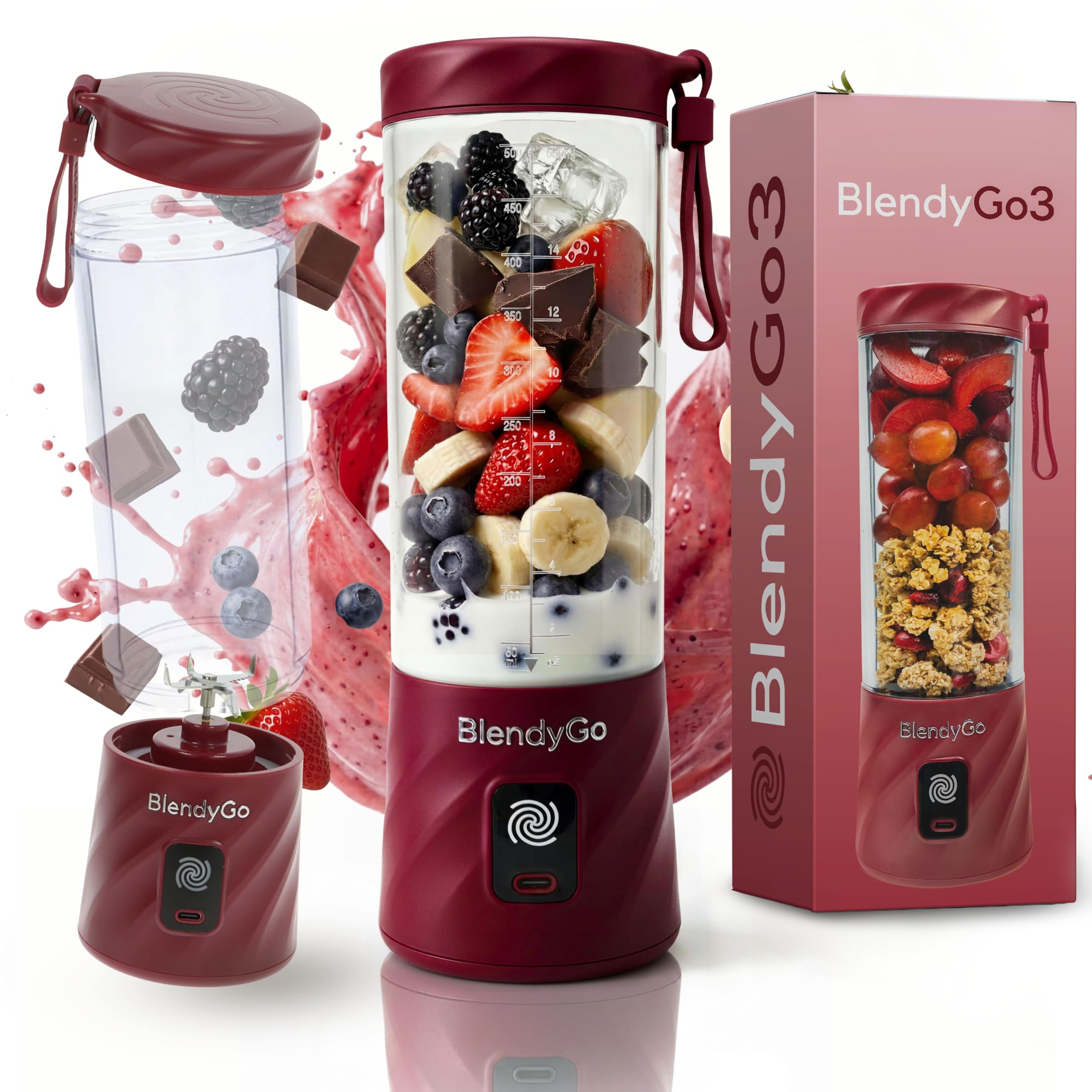 Batidora BlendyGo 3, batidora de vaso portátil, blender recargable por USB, ideal para smoothies, batidos y batidos de proteínas, mexzclador portátil potente, 500 ml (Lavanda) — view 26