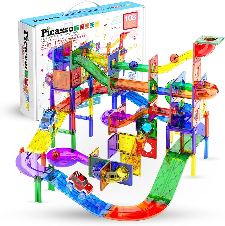 Amazon.com: PicassoTiles 108pc Magnetic Marble Run Set with