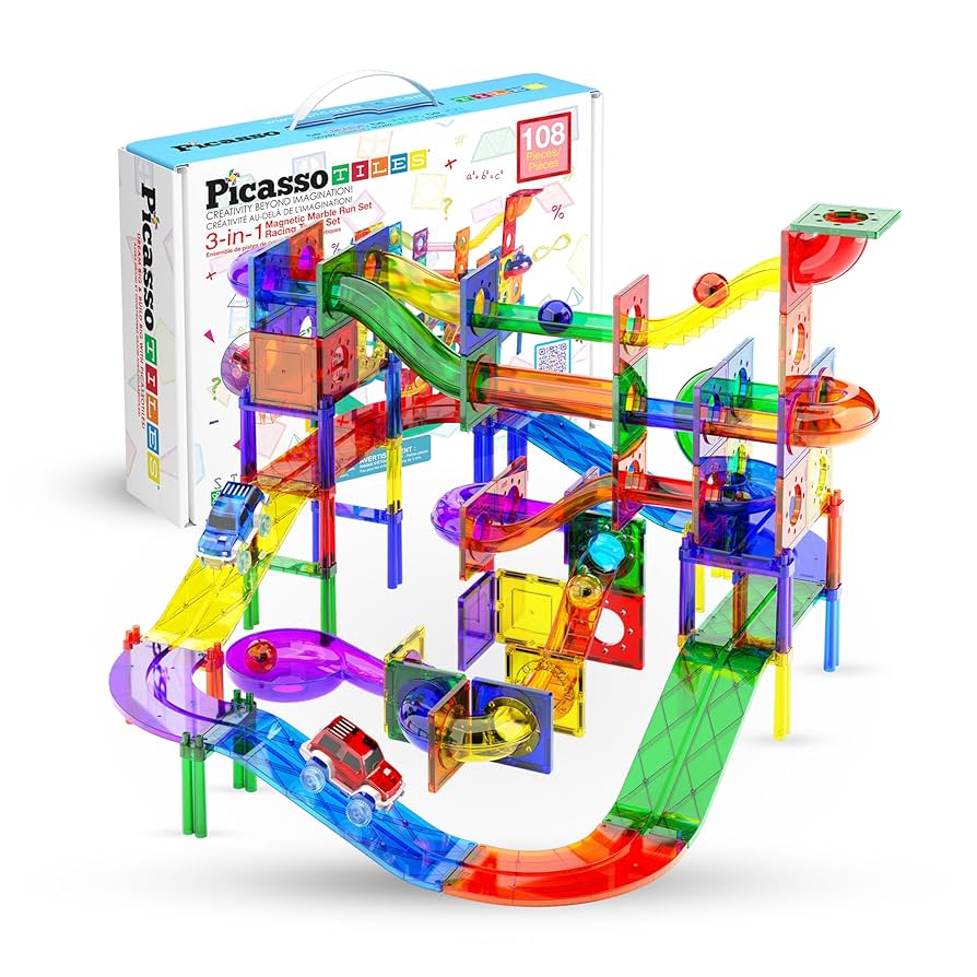 Amazon.com: PicassoTiles 108pc 3-in-1 Marble Run Car Race