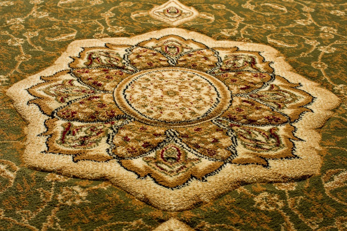 TAPISO Yesemek Ovale Tapis de Salon Chambre Design Traditionnel Vert Beige Médaillon Fleures Feuilles 70 x 140 cm