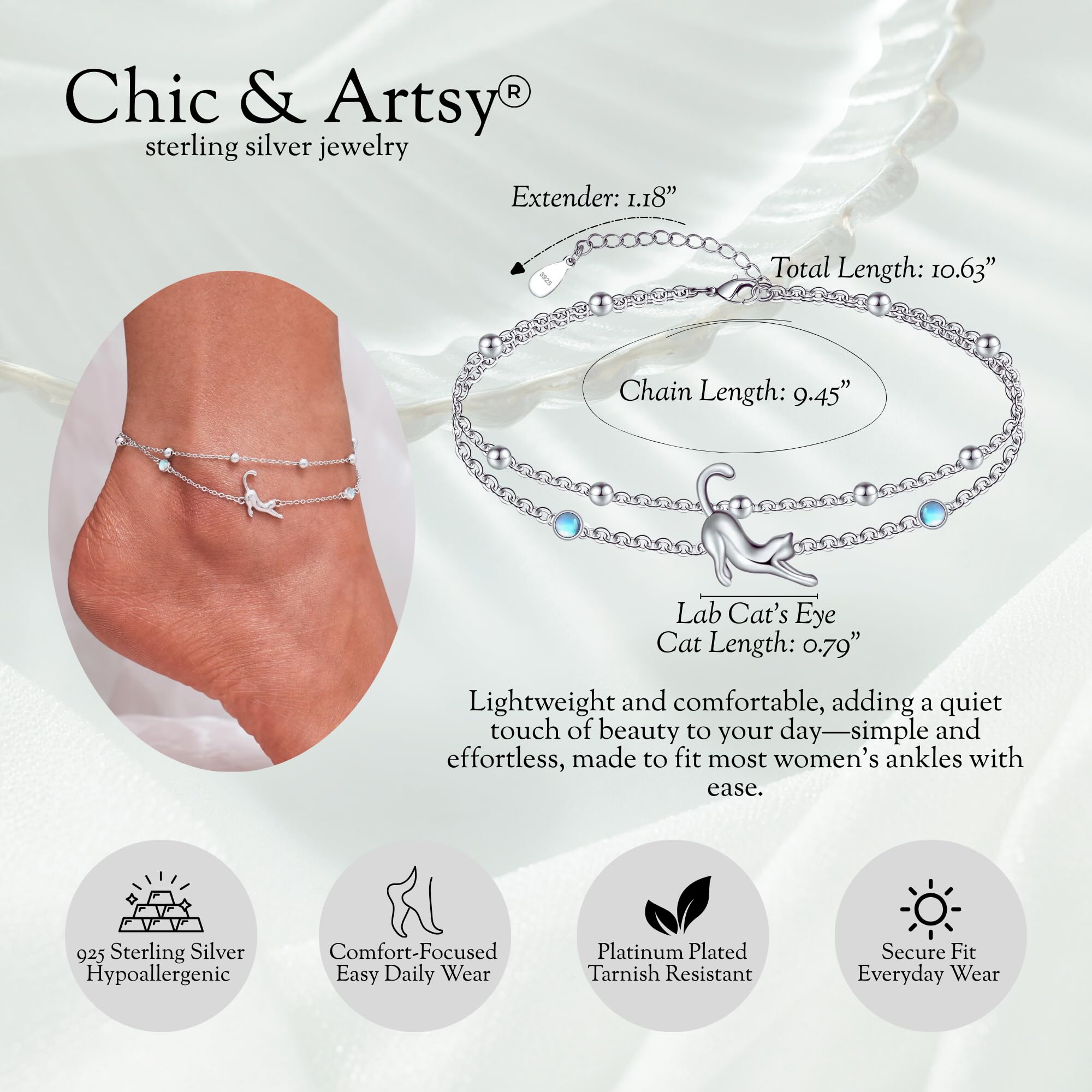 CHIC & ARTSY Braccialetti Alla Caviglia in Argento Sterling 925 Catene Per Piedi Multistrato Bracciali Gioielli Estivi da Spiaggia Per Donne