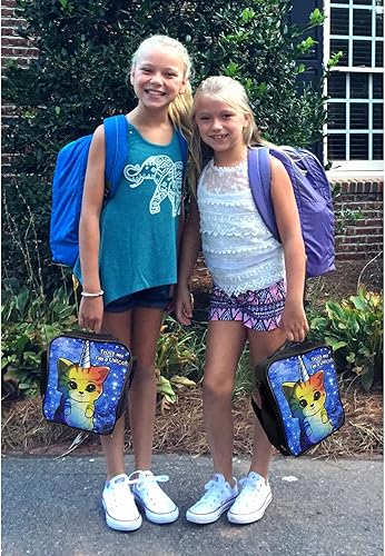 Miniatura 7 de Lonchera térmica para niños y niñas, bonita bolsa de almuerzo para gatos con correa para el hombro, lonchera bento escolar para niños pequeños y