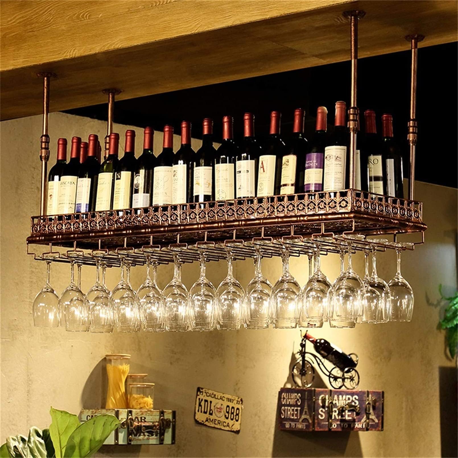 Hanging Rack Tableware Bottle Floating Shelf For Home Kitchen,Bars,Cupboard Adjustable Height Hanging Wine Bottle Rack,Bronze,80cmx35cm