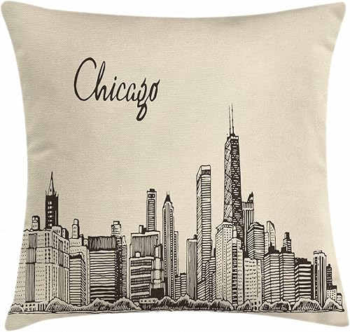 Ambesonne Chicago Skyline - Funda de cojín con diseño de silueta urbana de estilo vintage, capital de la arquitectura de la cultura campestre, funda