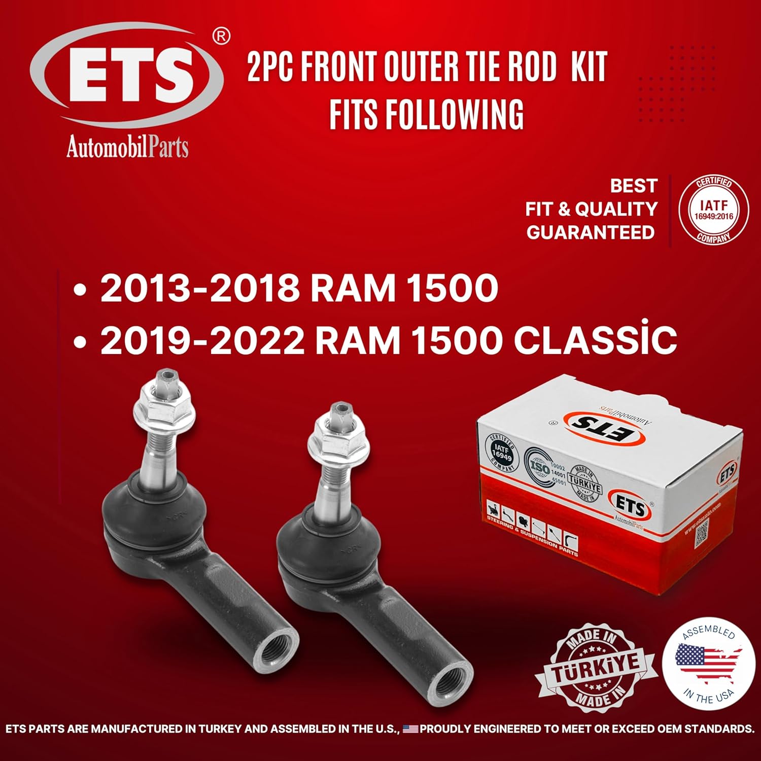 ETS 2Pc Front Outer Tie Rod End Kit ES801123 Fits 2019-2022 Ram 1500 Classic / 2013-2018 Ram 1500