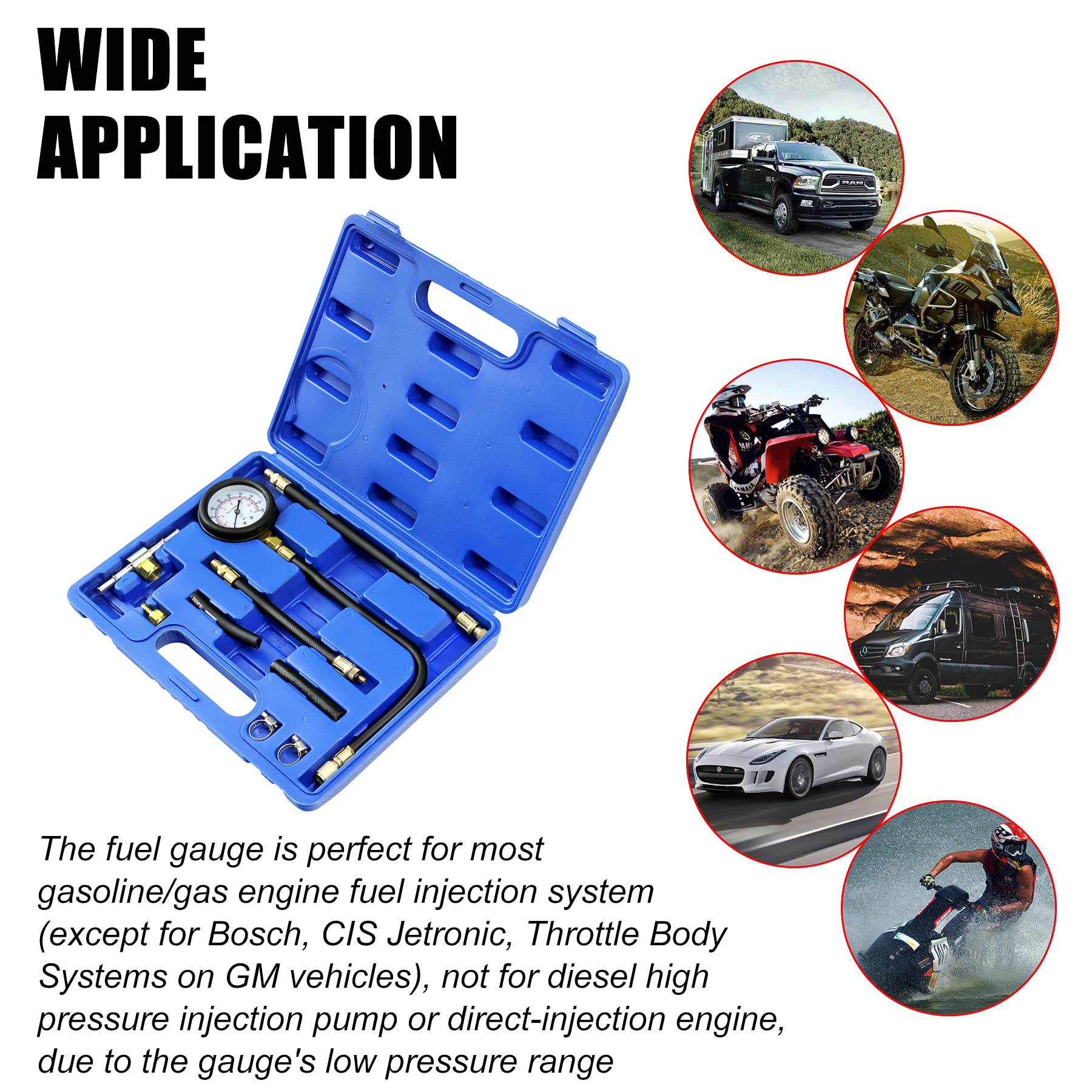 0-100PSI Fuel Injection Pressure Gauge Kit, TU-113 Petrol Fuel Pressure Gauge Tester Gas Gasoline Oil Pressure Diagnostic Tool - Foto 5