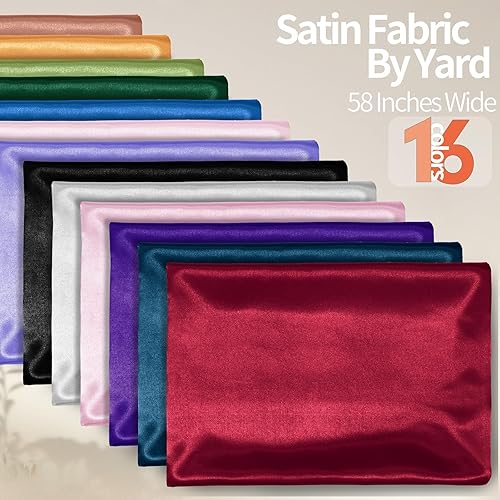 Miniatura 3 de Homiest Burgundy Satin Fabric by The Yard, 5 Yards x 58 Inch Charmeuse Satin Fabric Silky & Shiny Cloth Fabric, Smooth Bridal Satin Fabric for