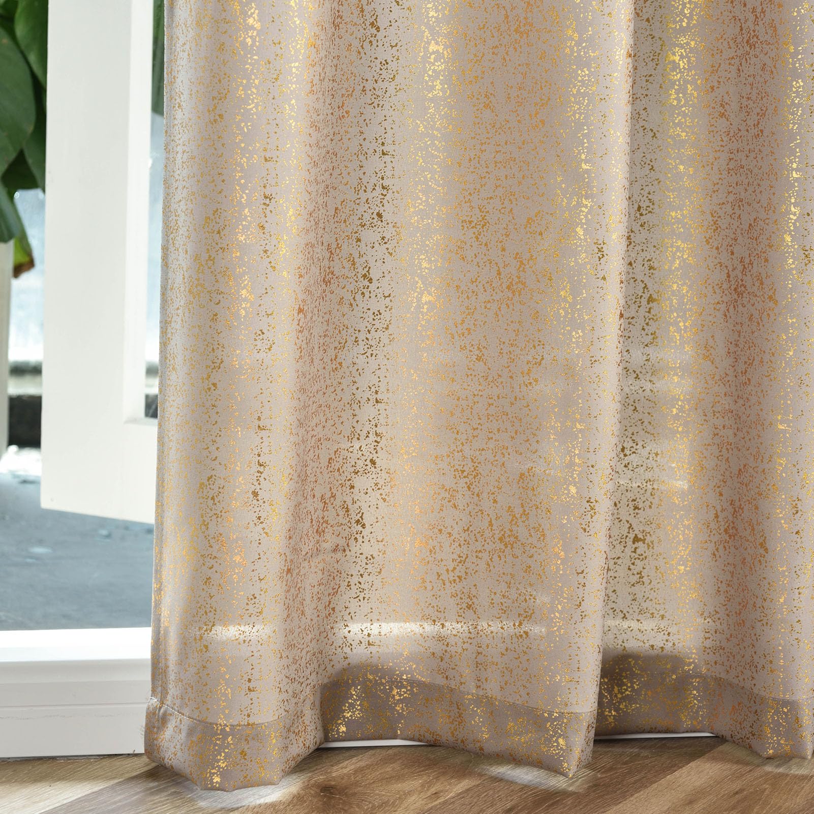 TERLYTEX Goldfarbene Vorhänge, 244 cm, metallisch, glitzernd, schimmernd, für Wohnzimmer, mit Ösen, Privatsphäre, Glitzer, halbschimmernd, 132 x 244 cm, Gold-Taupe