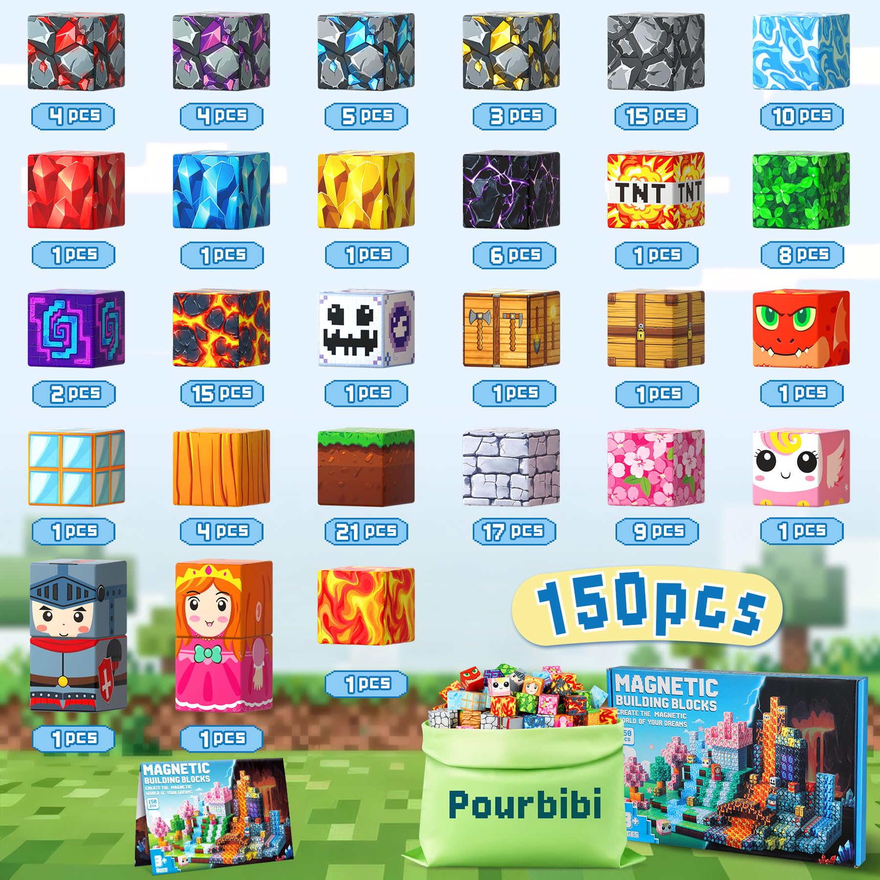 Magnetic Building Blocks, 150 Pieces Magnetic Building Blocks from 4 Years, Magnetic Toy Magnets Children, Magnetic Blocks for Children from 3 4 5 6 7 8 9 Years Construction