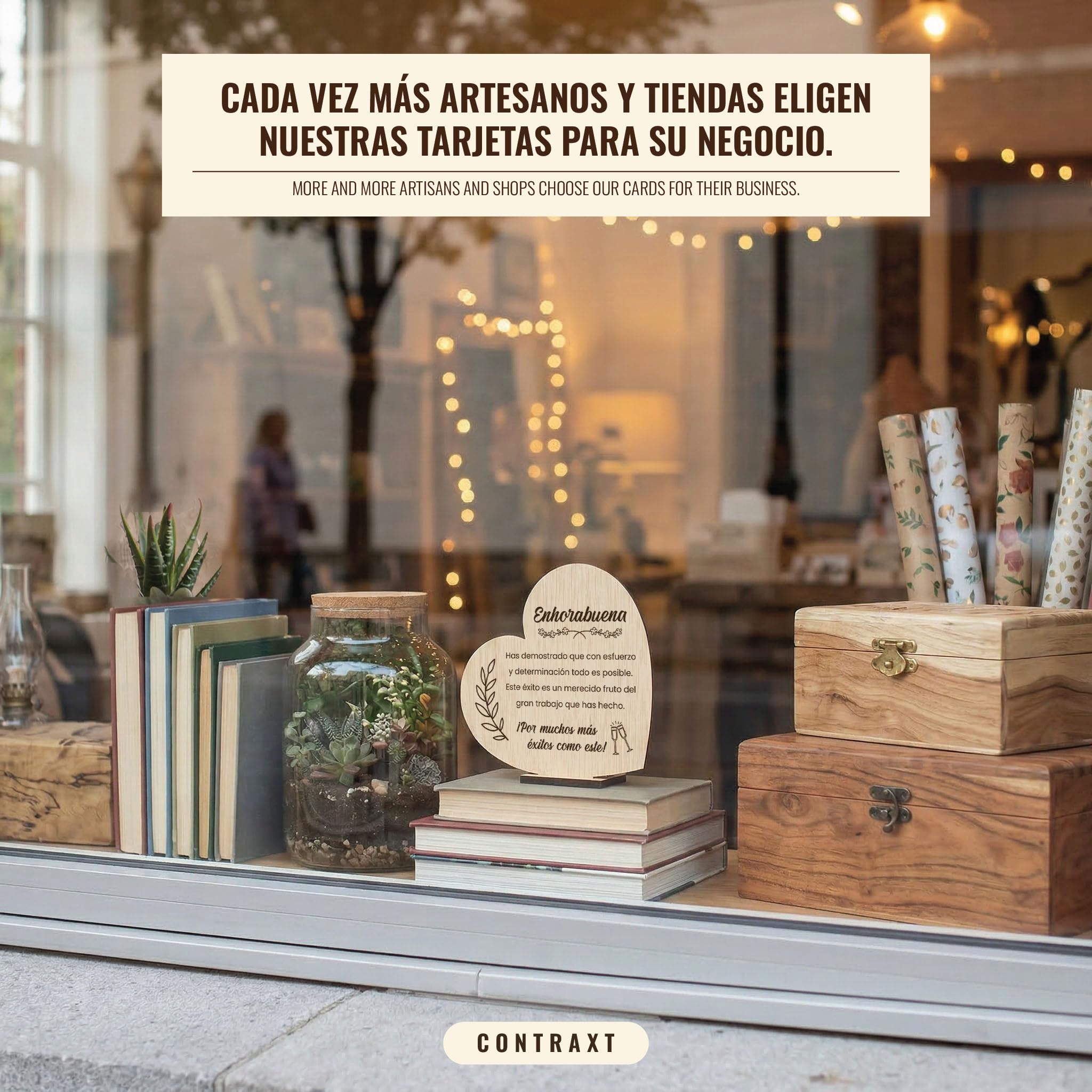 CONTRAXT Tarjeta de Enhorabuena en Madera. Regalos para Felicitar Logros Especiales Regalos originales graduación trabajo hombre mujer congratulations cards (Enhorabuena)