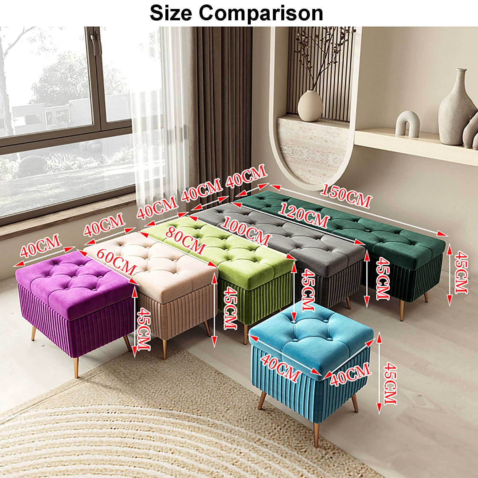 Banco otomano de almacenamiento de terciopelo con base dorada, moderno banco tapizado para dormitorio para sala de estar, reposapiés con tapa abatible, entrada y comedor