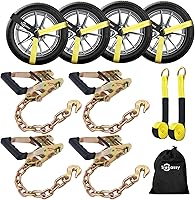 Vista 1 de Trekassy Car Tie Down Straps for Trailers with Heavy Duty Chain Anchors, 6 Pack 2" x 96" Lasso Style Tire Straps (2 for Replacement), 10,000lbs