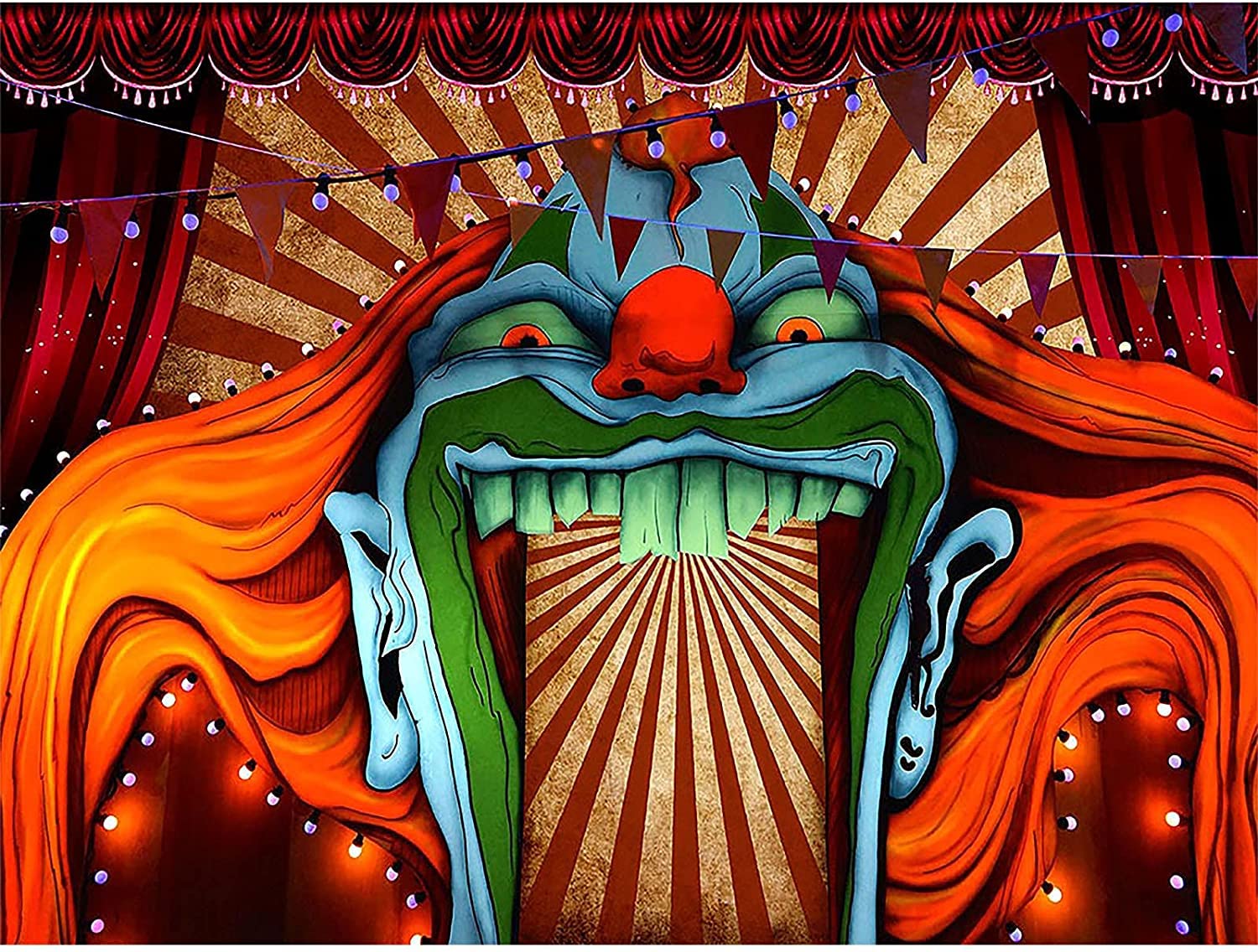 Vinyl 8X6FT Scary Giant Clown Photography Backdrop Red White Stripe Carnival Photo Background Photo Booth Studio Props Supplies Horror Circus Haunted