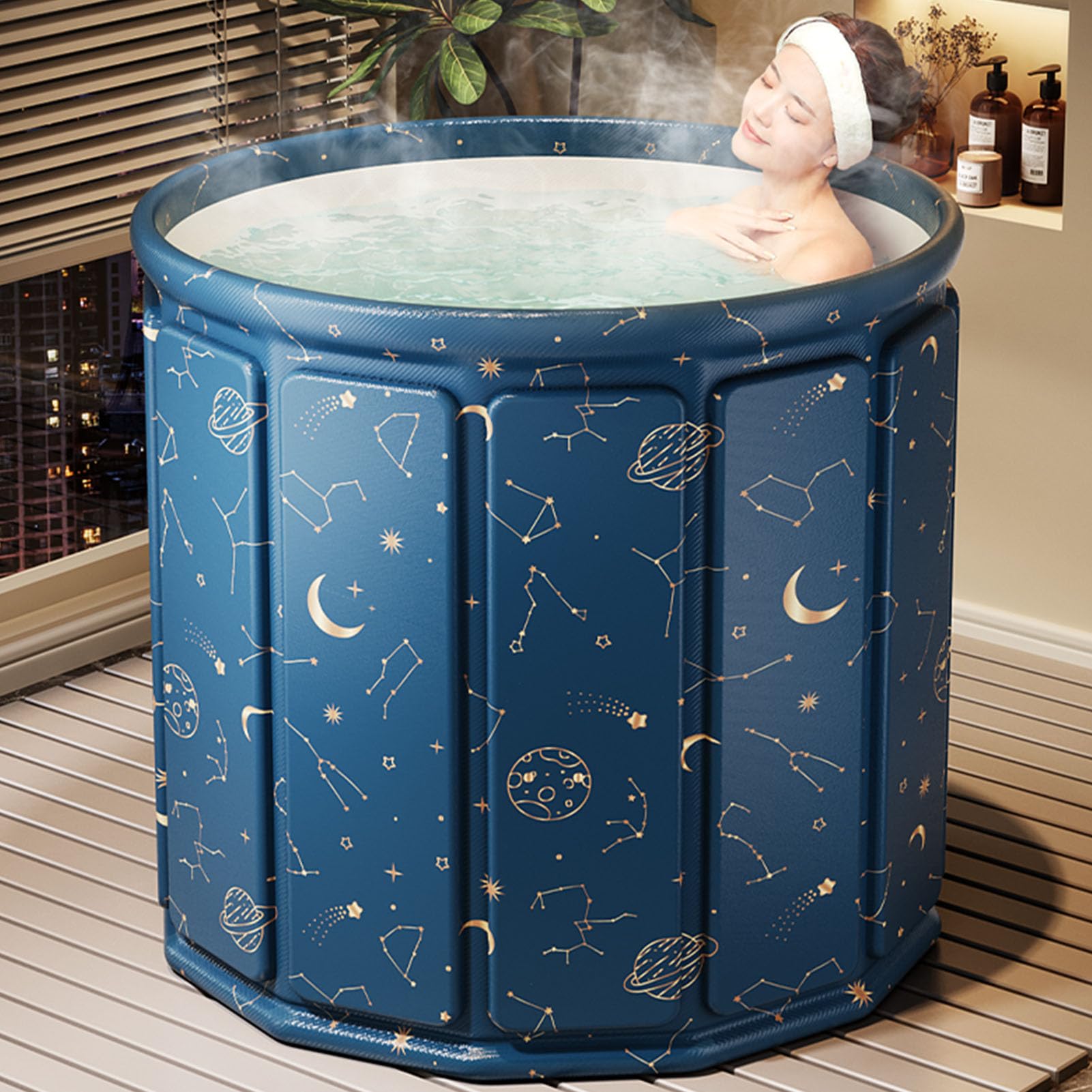 Tragbare Faltbare Badewanne für Erwachsene Badewanne für Dusche Freistehende Badewanne für Heißes Bad und Eisbad Mobile Badeerlebnis mit Einfacher Installation (70cm,Blue)