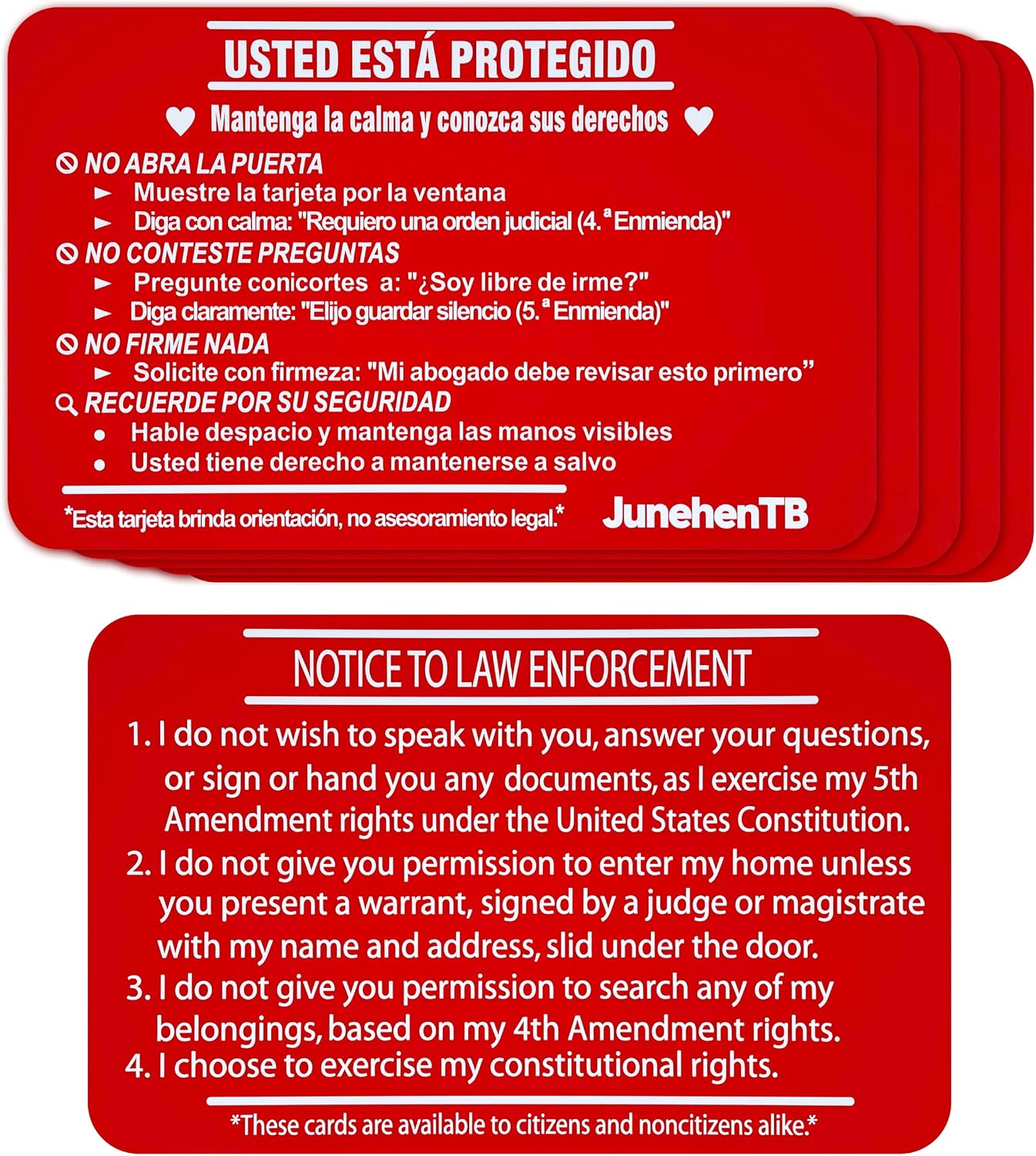 5-Pack Metal Bilingual Know Your Rights Card (Spanish & English), Aluminum Immigration Red Card, Tarjeta Roja Para Inmigrantes, ICE & Police Encounter Safety Tool, 4th & 5th Amendment Protection (5)