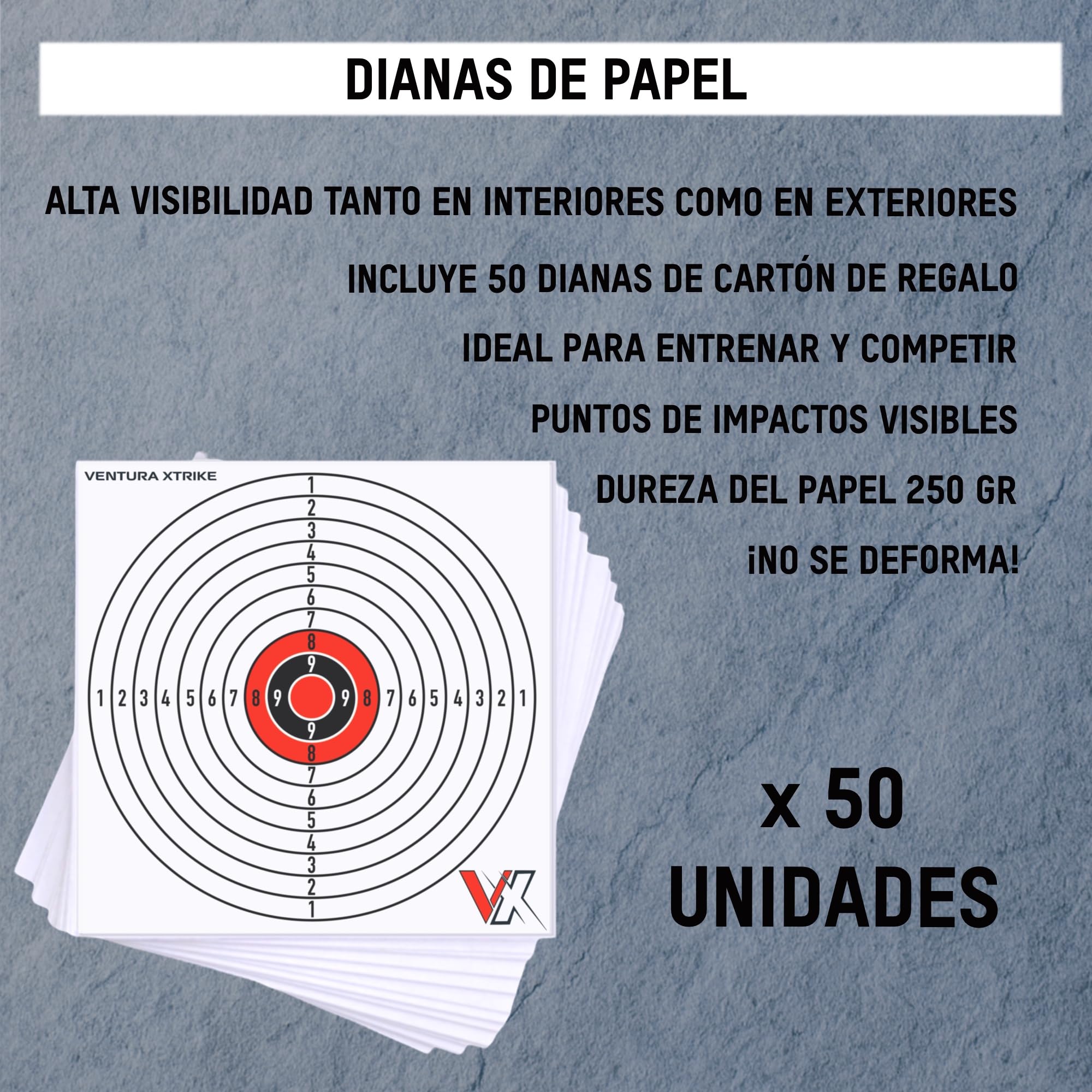 Objetivo Cazabalines de Acero 14 x 14 cm para Airsoft, Aire comprimido o Tirachinas + 50 Dianas | Diana Resistente para Entrenamiento de Precisión | Fácil Instalación | Uso Exterior e Interior
