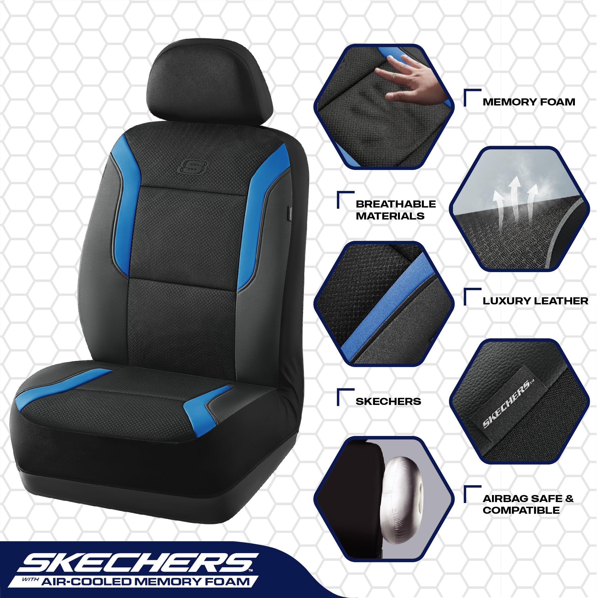 Skechers Memory Foam Car Seat Covers Air Cool Mesh Thick Seat Covers Car Seat Covers Front Seats Airbag — view 3