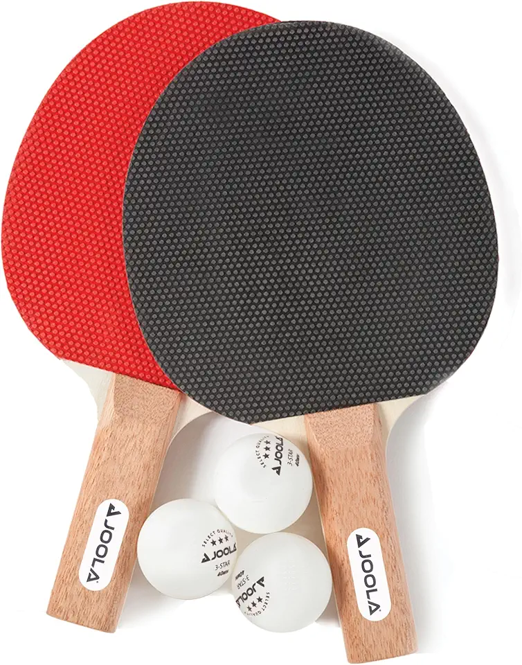JOOLA Essentials Duel 2-Player Table Tennis Racket Set with 2 Ping Pong Paddles &amp; 3 Balls - Pips Out Hardbat Ping Pong Rackets Great for All Playing Levels &amp; Ages - White Ping Pong Balls