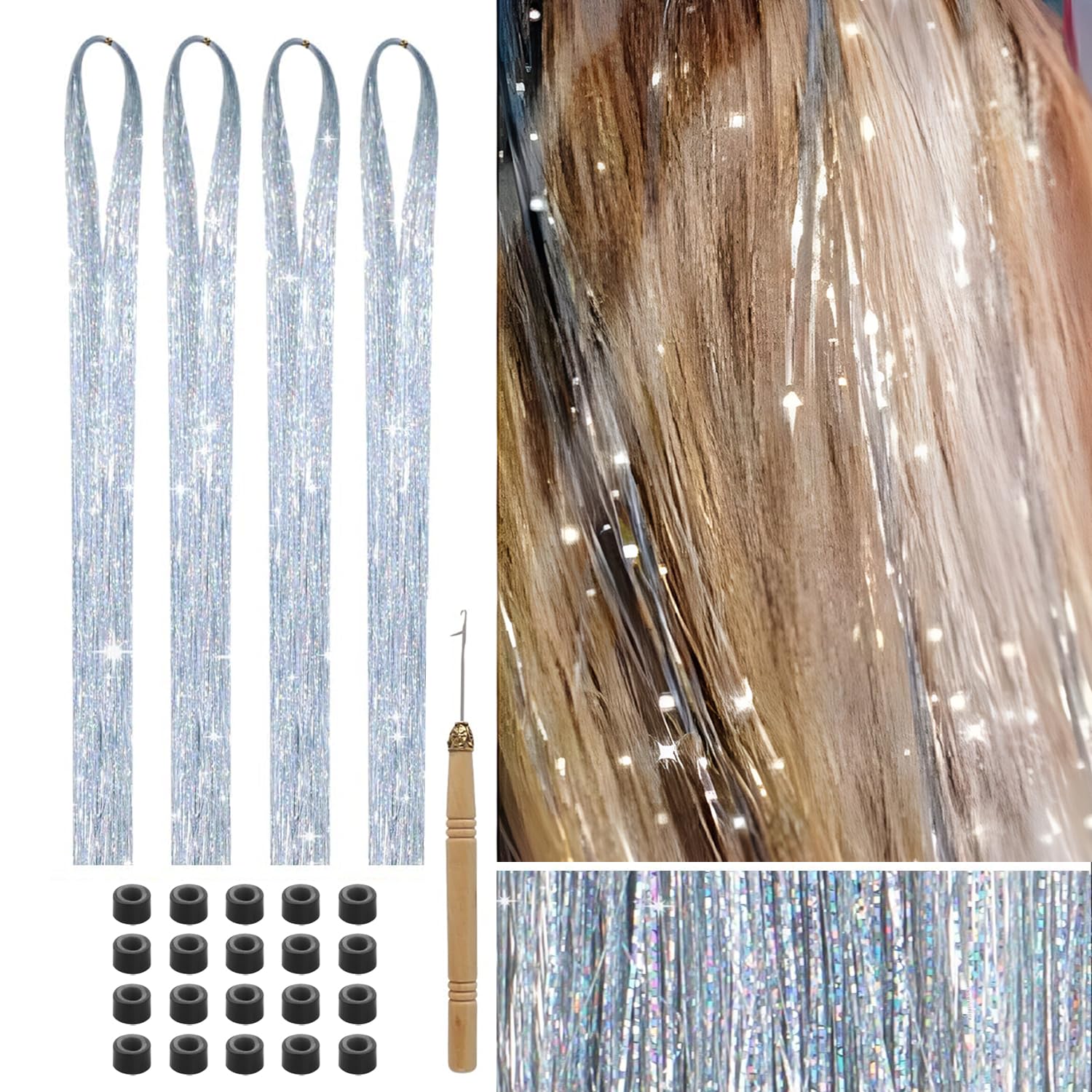 30 Stück Buntes Haarlametta & Glitzersträhnen – 7 Farben, Haarverlängerungen Zum Flechten, Für Partys, Festival, Mädchen & Frauen