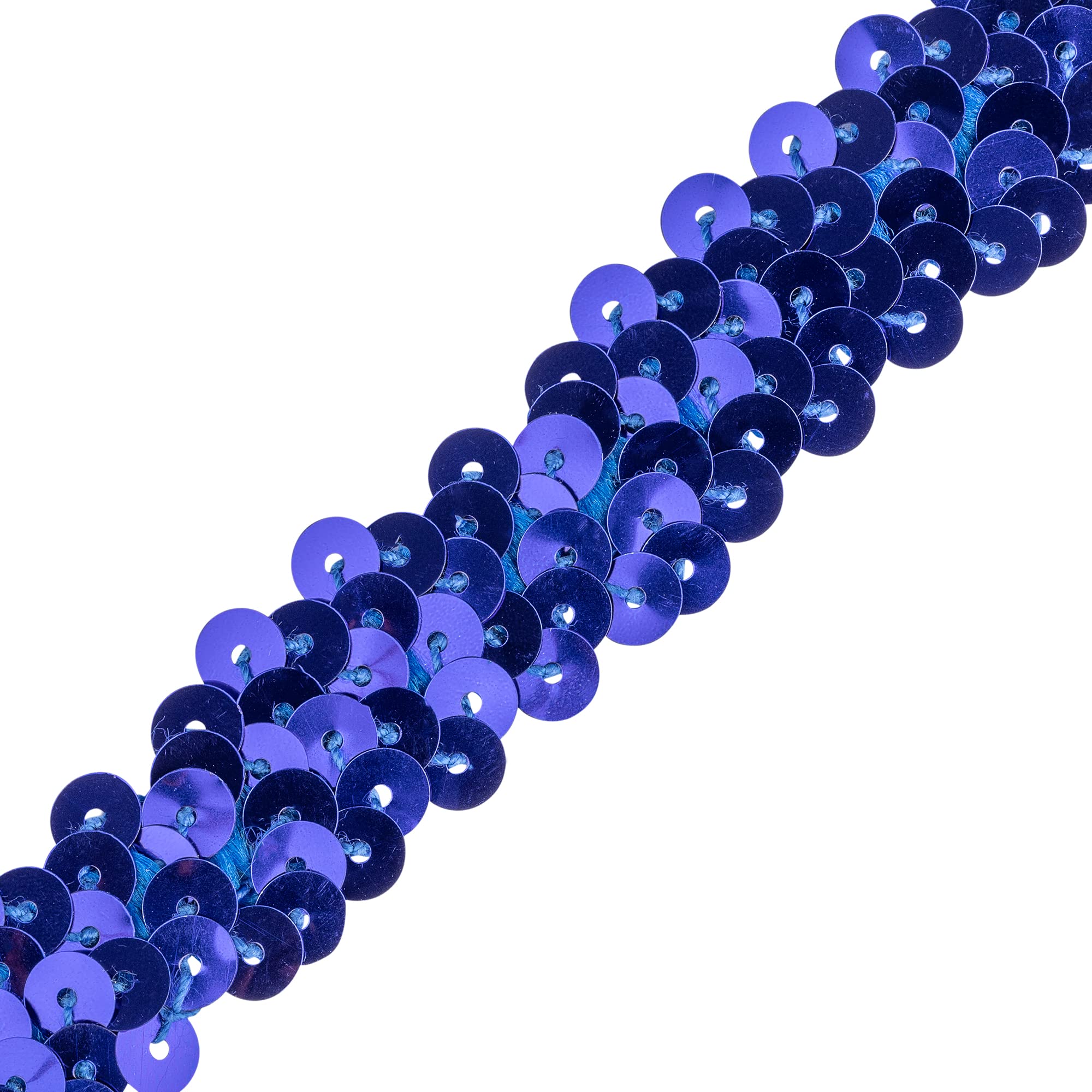 Discount Fabrics LTD Stretch Sequin Trim: Elastic 2 Row Sequin for Crafting, Sewing & Dressmaking - 20mm Wide Fabric Trim, Rhinestone Ribbon for DIY Projects (Royal Blue, 5m)