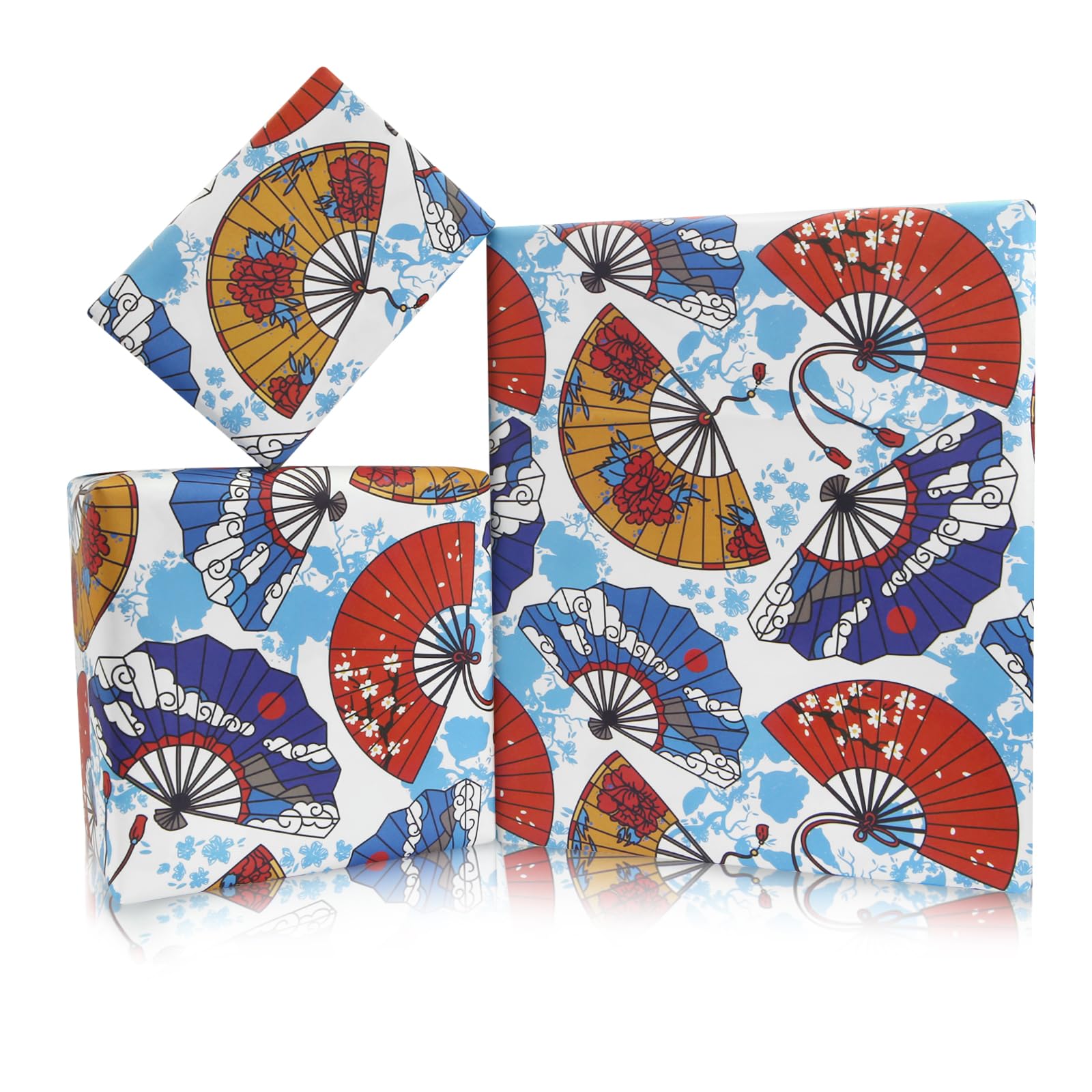Japanese Wrapping Paper for Women Men, Japanese - Style Colorful Fans Print 4 Sheets Folded Flat Gift Wrap Paper for Birthday Wedding Japan Theme DIY Crafts Gift Packing Art Paper Decoration