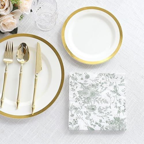Miniatura 5 de Efavormart - Paquete de 20 servilletas de papel con estampado floral verde salvia blanca, suaves, de 2 capas, altamente absorbentes, desechables
