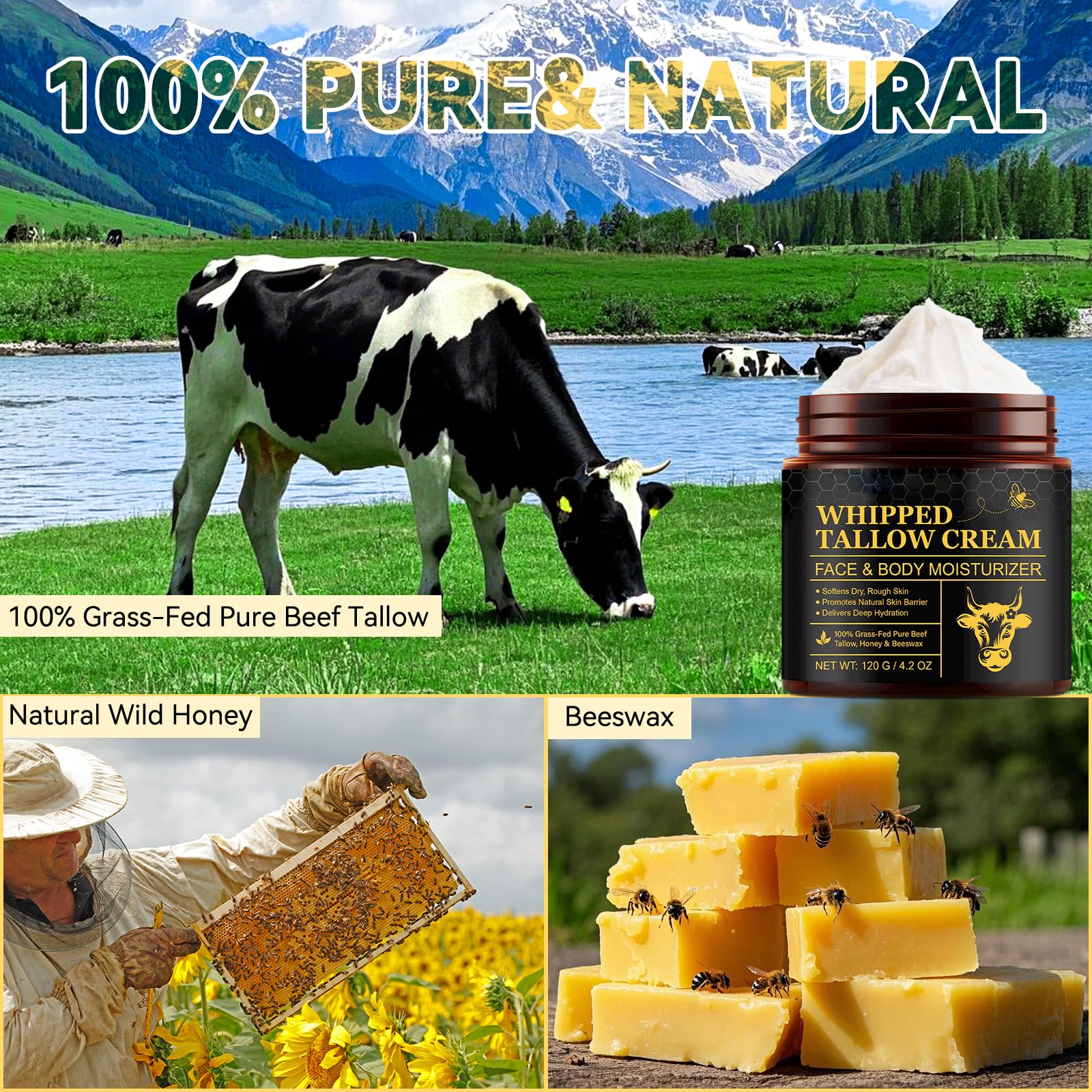 Beef Tallow Skin Care 120G, 100% Grass Fed Tallow Face Cream Nourishing for Face & Body Care, Oil-Free & Unscented - Image 3