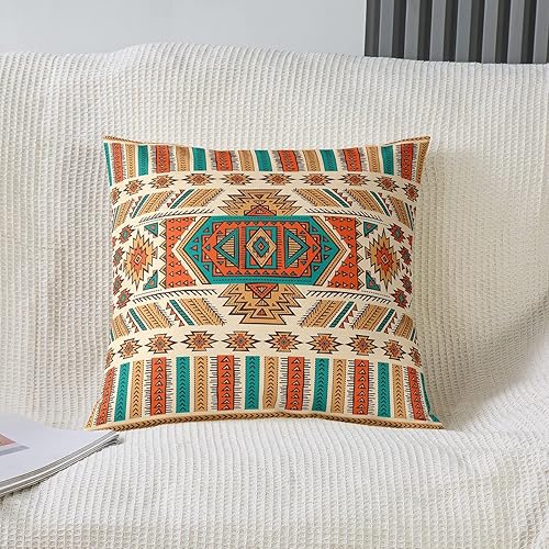 Miniatura 2 de Funda de almohada bohemia de 20 x 20 pulgadas, suave para niños y niñas, funda de almohada decorativa azteca bohemia para habitación, funda de cojín