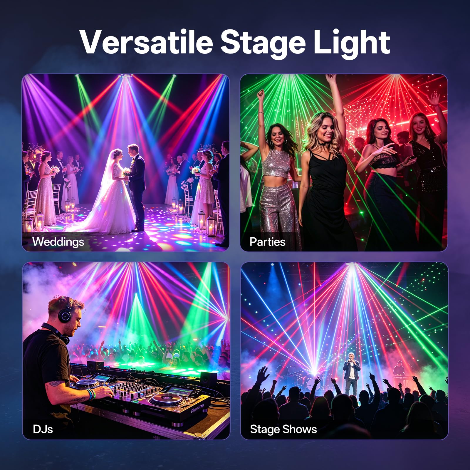 150W Moving Head Bühnenlicht,4-Arm LED RGB Wash Rotating Partylicht Strahl mit Fernbedienung,DMX512 Discolicht Stroboskop Lichteffekte,Beam Stage Lights für DJ Bar Club Hochzeit Halloween