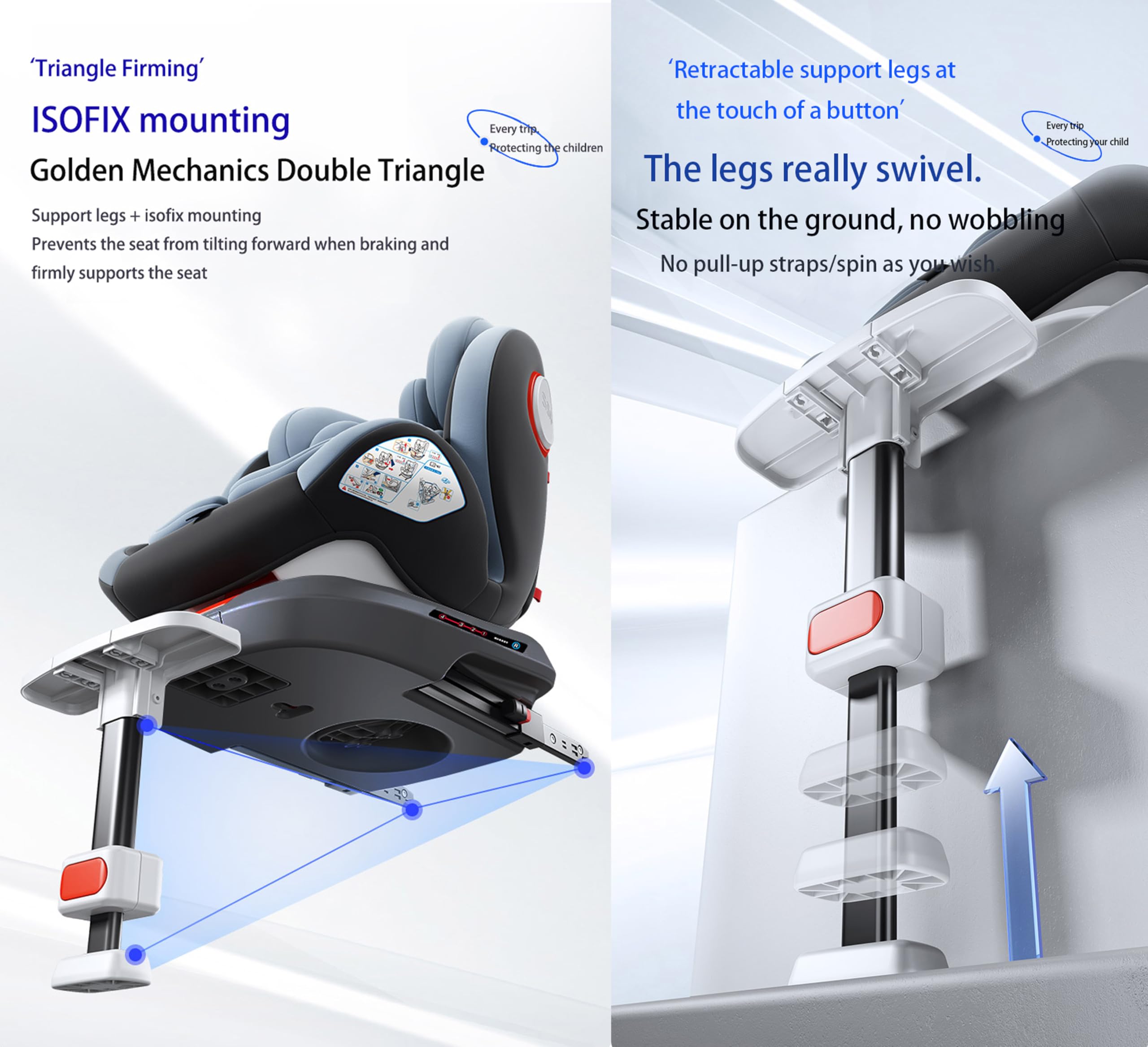 Nine point nine Giratorio 360° Silla Coche, Altura e Inclinación Ajustables Silla Coche Bebe, Anticolisión Sillita Bebe Coches, Fácil de Limpiar Sillita Bebes Coches (Grey with Foot Rest Frame)