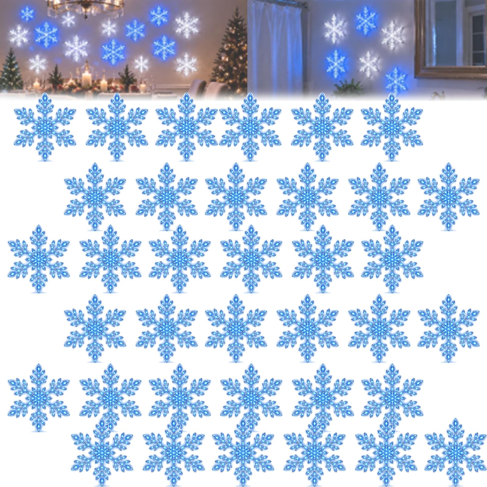 LED Snowflake Wall Lights, Light Up Snow Flake, 3D Snowflake Wall Glow (Blue,36pcs)