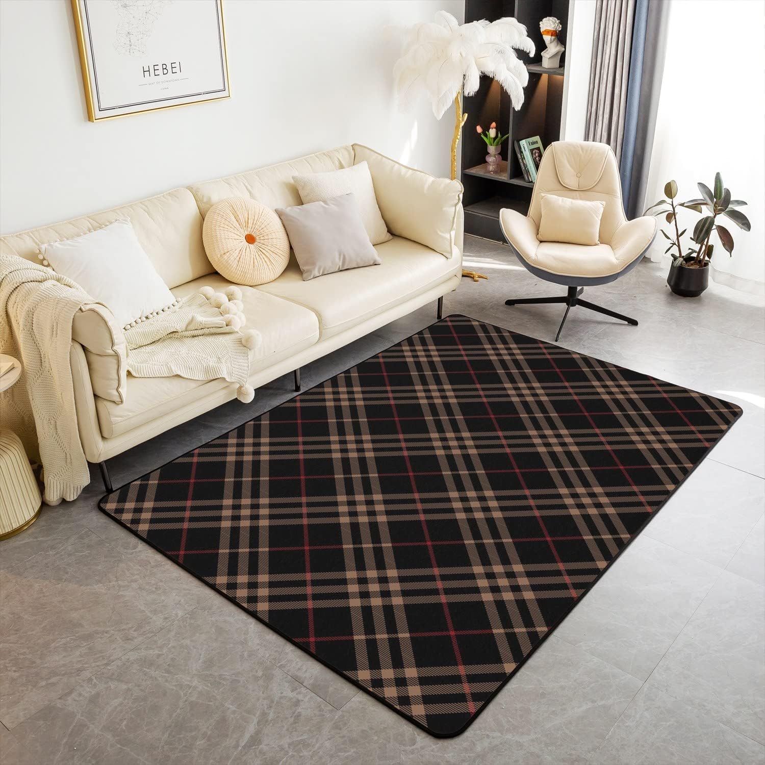 Tapis de salon marbre 80x120 cm intérieur lavable en polyester antidérapant