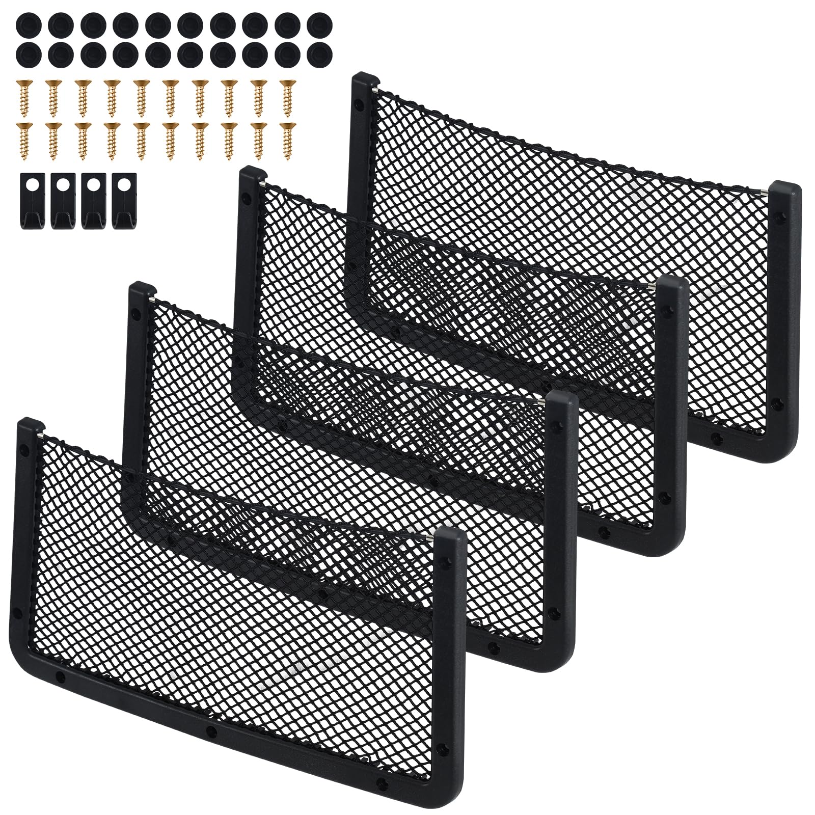 Siatka do przechowywania samochodu, 4 sztuki 42 x 21cm torba siatkowa, organizer samochodowy, torba do przechowywania, elastyczna Siatka do bagażnika do przyczepy kempingowej