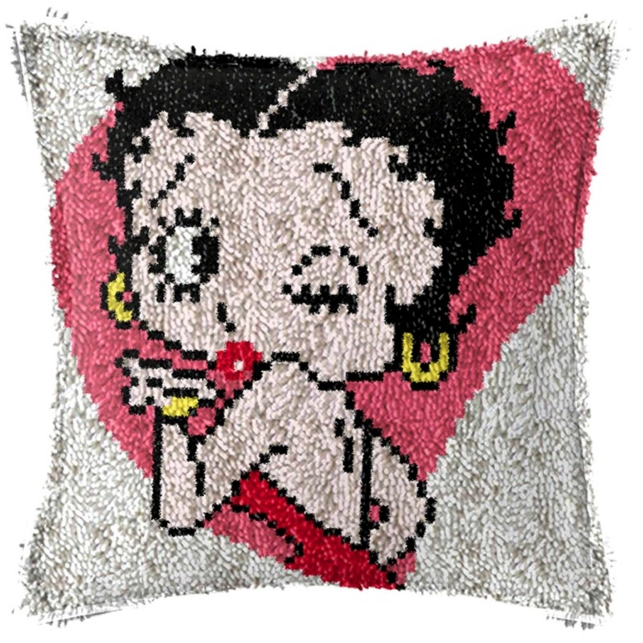 Gofission Latch Hook Cushion Kits for Adult Beginners, Cute Girl DIY Preprinted Pattern Pillow Making Kit with Accessories for Sofa Bedroom Decor 17x17 inch (Pink)