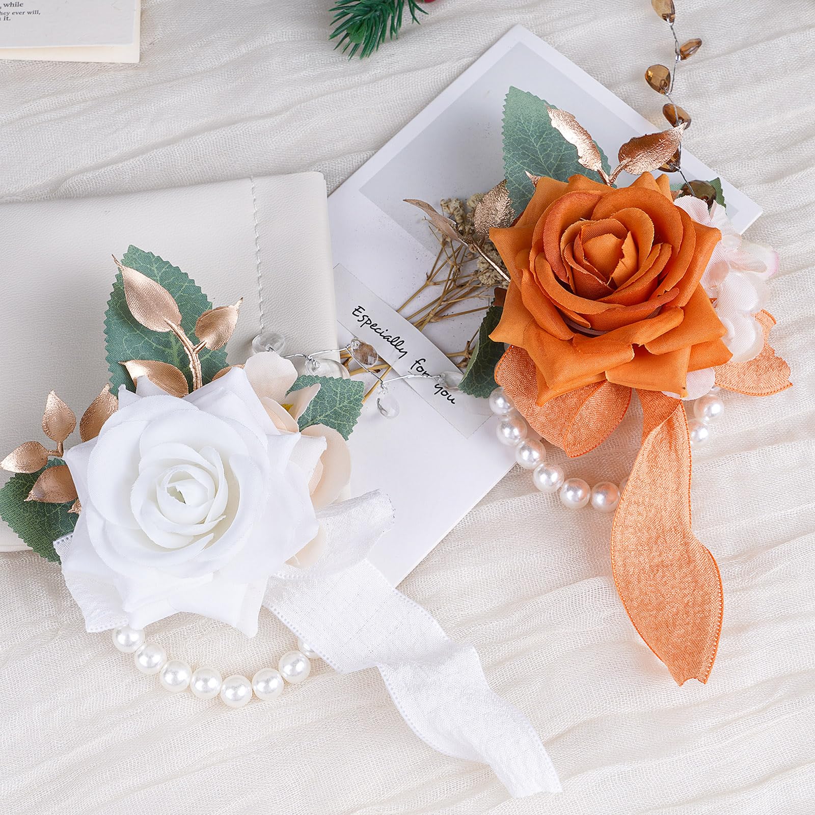 Amazon.com: Weslymoo Burnt Orange Rose Corsage Wristlet Band
