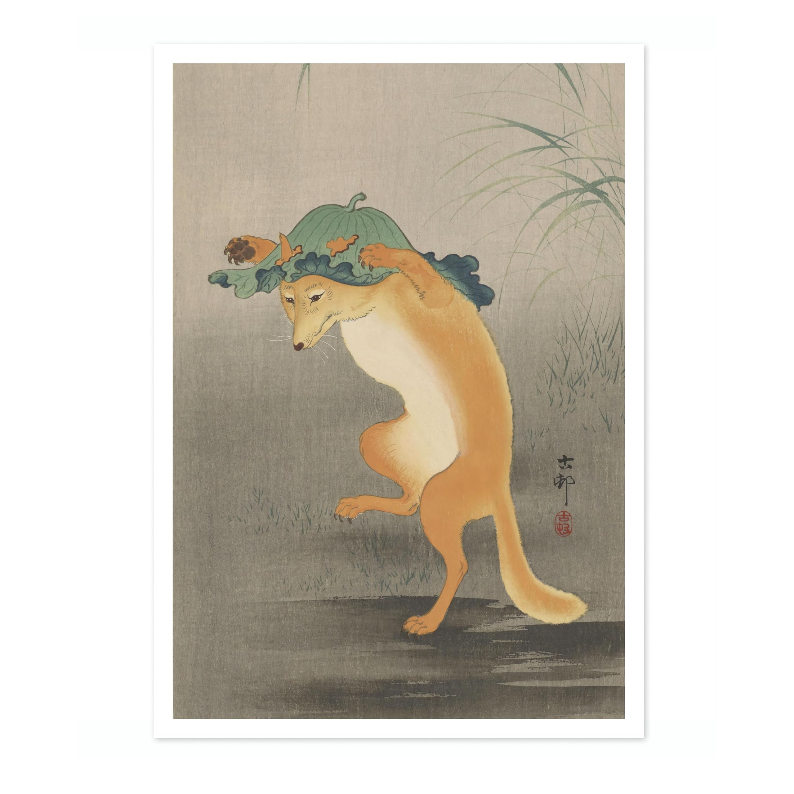 Dancing Fox Ohara Koson Poster, Japanese Woodblock Ukiyo-E Print, Vintage Nature Art Picture Animal Painting Wall Art Exhibition, Japan Artwork Home Decor, 50x70cm (Print Only) - 50x70cm